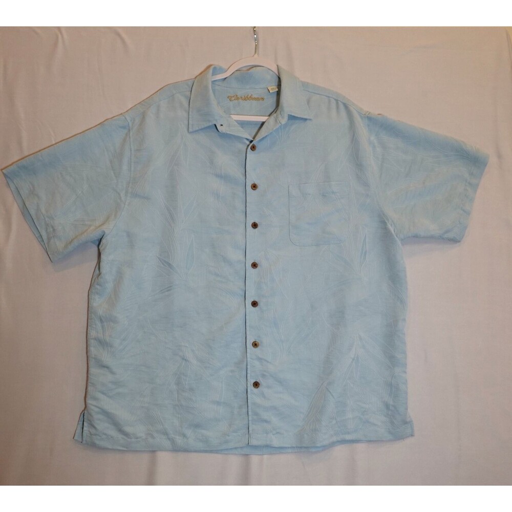 Caribbean Hawaiian Shirt Mens 2XB Blue Super Soft Button Down Lightweight Tropic